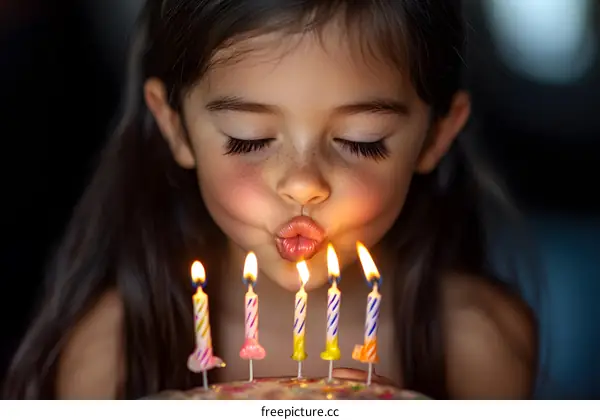Little Girl Blowing Out Candles on Birthday Cake