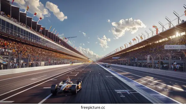 Formula One Race Car Speeds Down Track with Spectators in Stands