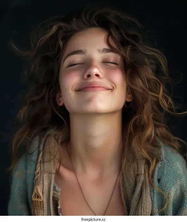 Close-up Portrait of a Young Woman with Curly Hair