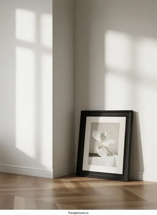 Sunlit Corner with Framed Art and Parquet Floor