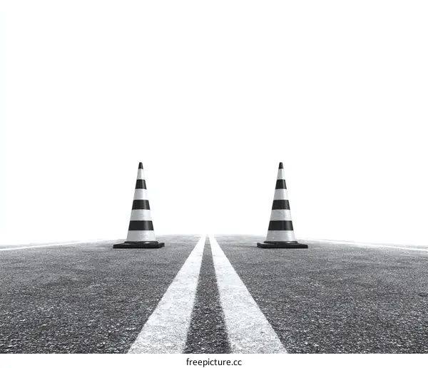 Two Traffic Cones on a Divided Road