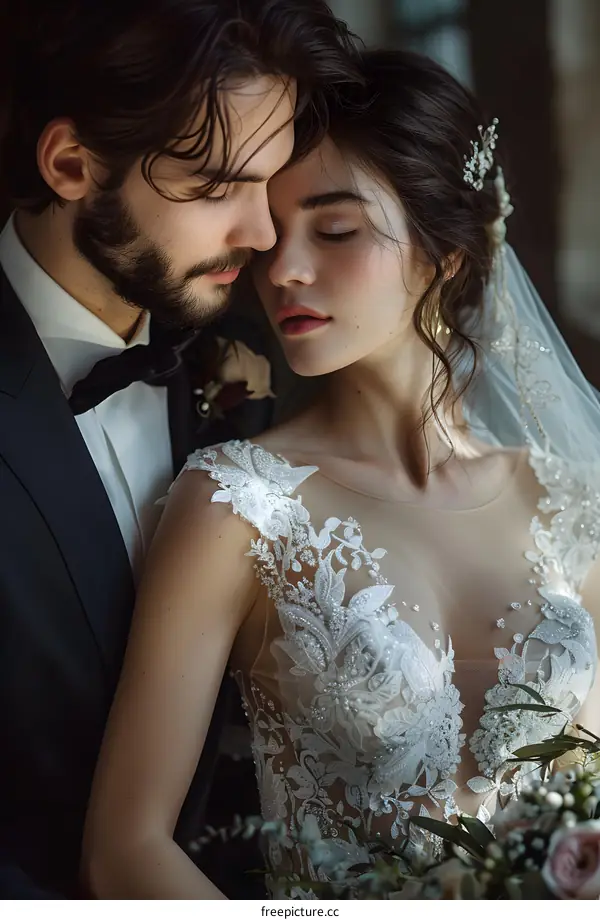 A bride and groom are getting married