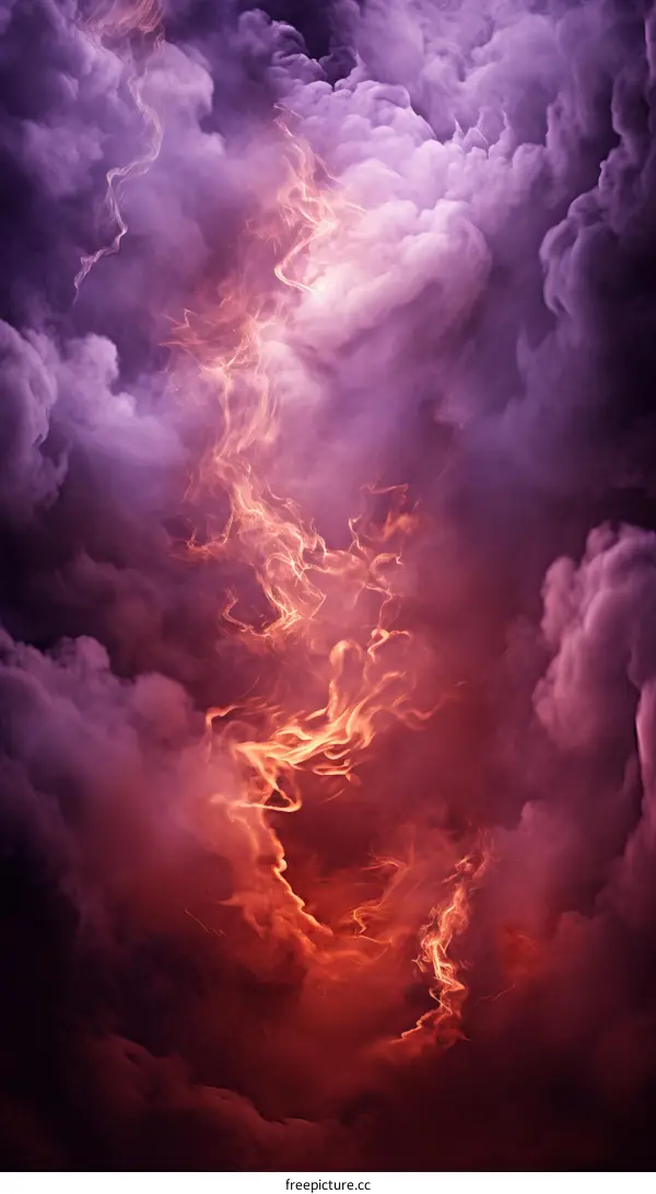 Fantasy pink and purple cloudscape with a bright light shining through