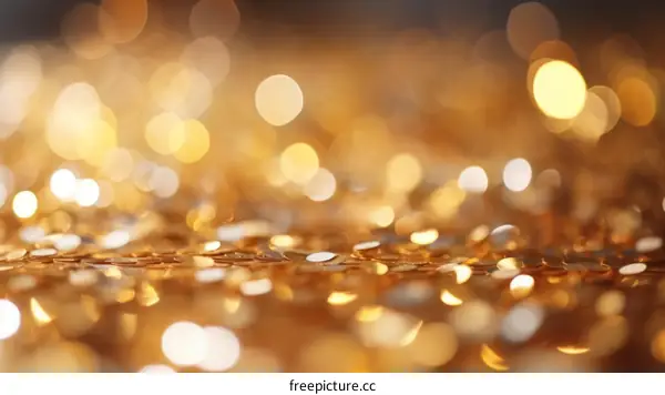 Golden glitter texture background with shiny lights. Golden particles sparkles. 