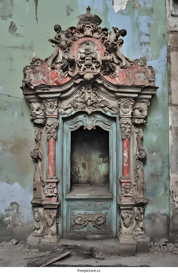 Old Ornate Architectural Detail On A Weathered Wall