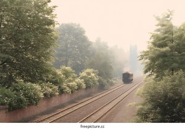 Misty Morning Train Journey Through the Woods