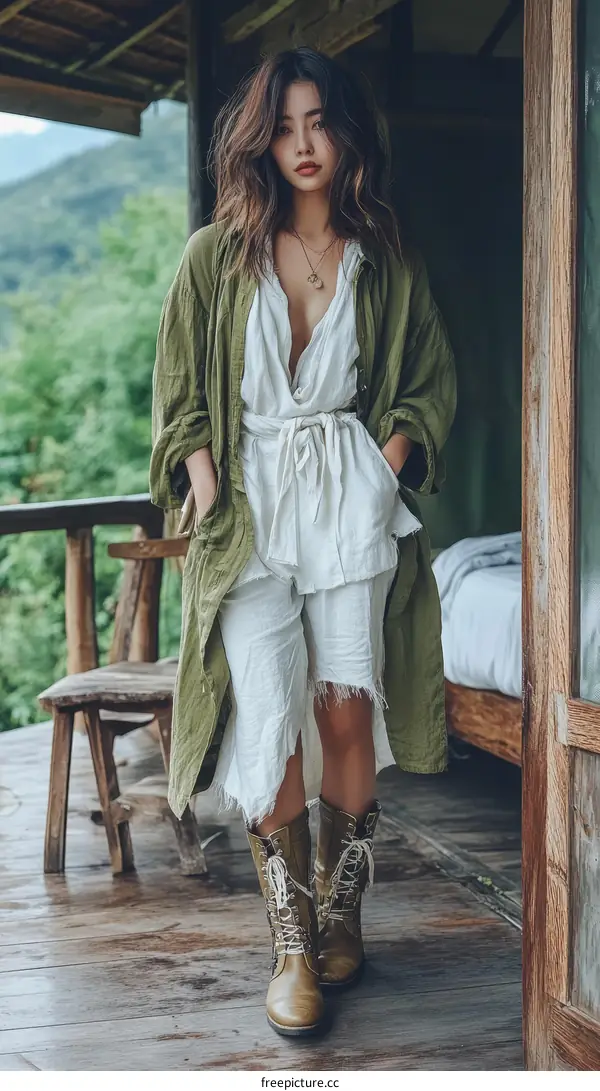 Asian woman in stylish outdoor fashion