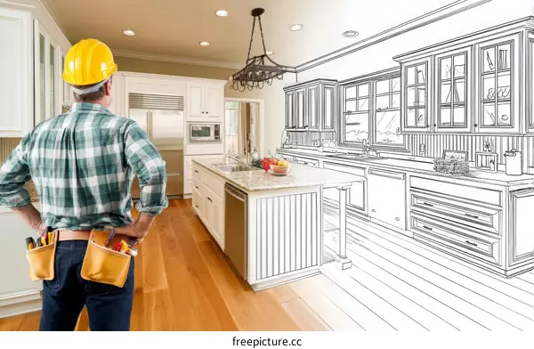 Kitchen Renovation Project with Worker