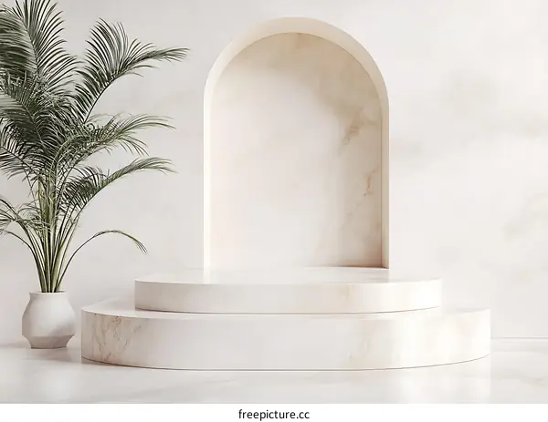 Minimalist White Marble Platform With Palm Tree