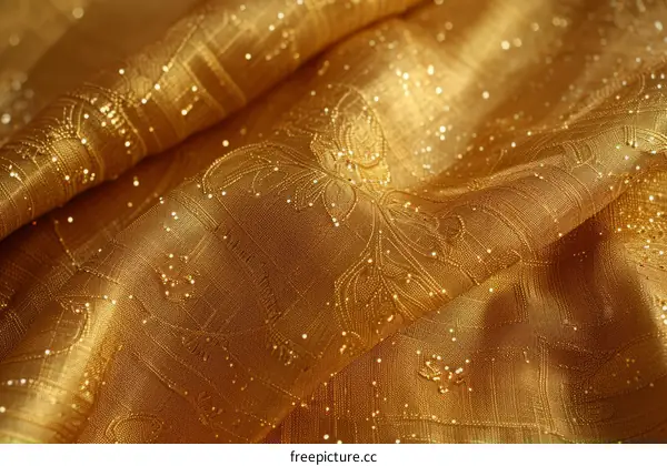 gold shiny fabric with floral pattern