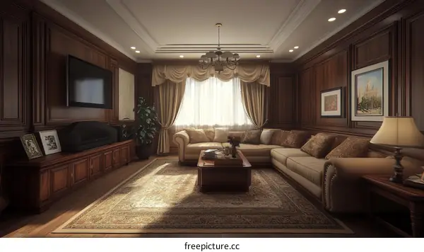 Classic Wood Paneling Living Room Design