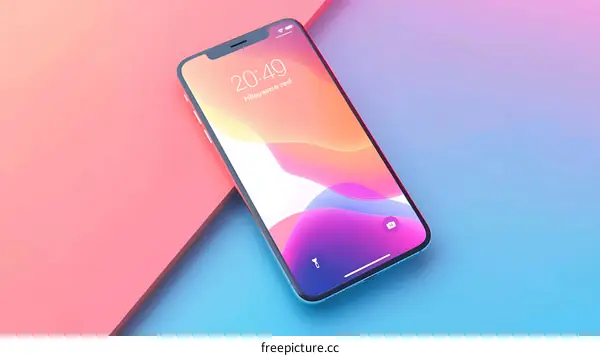 Blue Smartphone on Pink and Blue Gradient Background