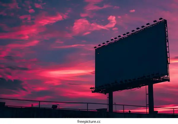 Blank Billboard Against A Vibrant Pink Sunset Sky