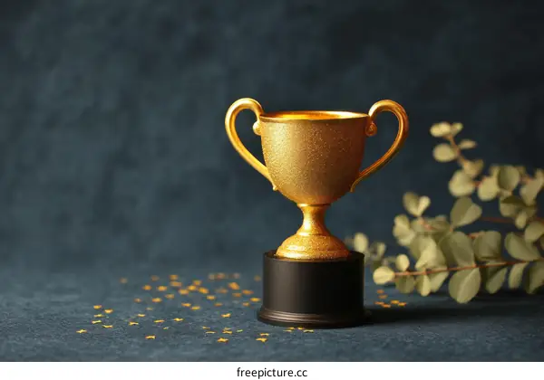 Golden Trophy Award on Dark Background