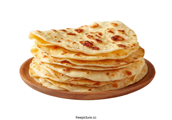 [Transparent Background PNG]Stacked Indian Flatbreads on Wooden Plate