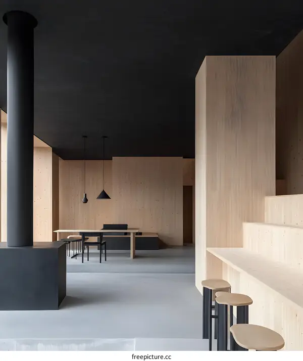 Modern Minimalist Interior Design with Wooden Walls and Black Accents