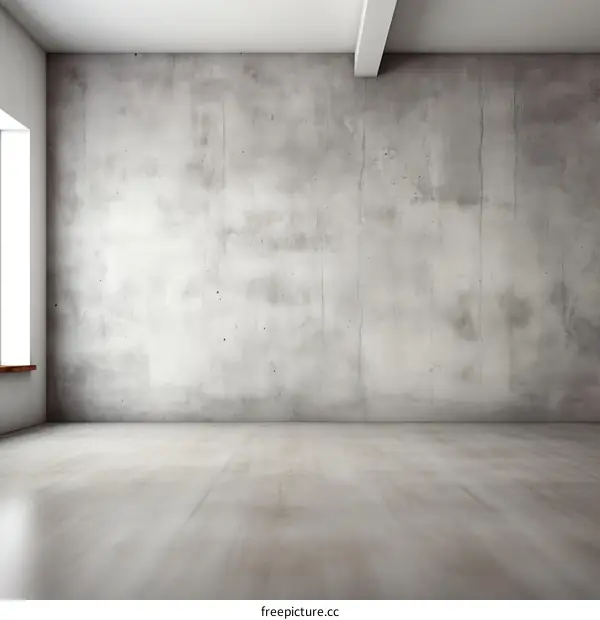An empty room with a concrete wall and a window