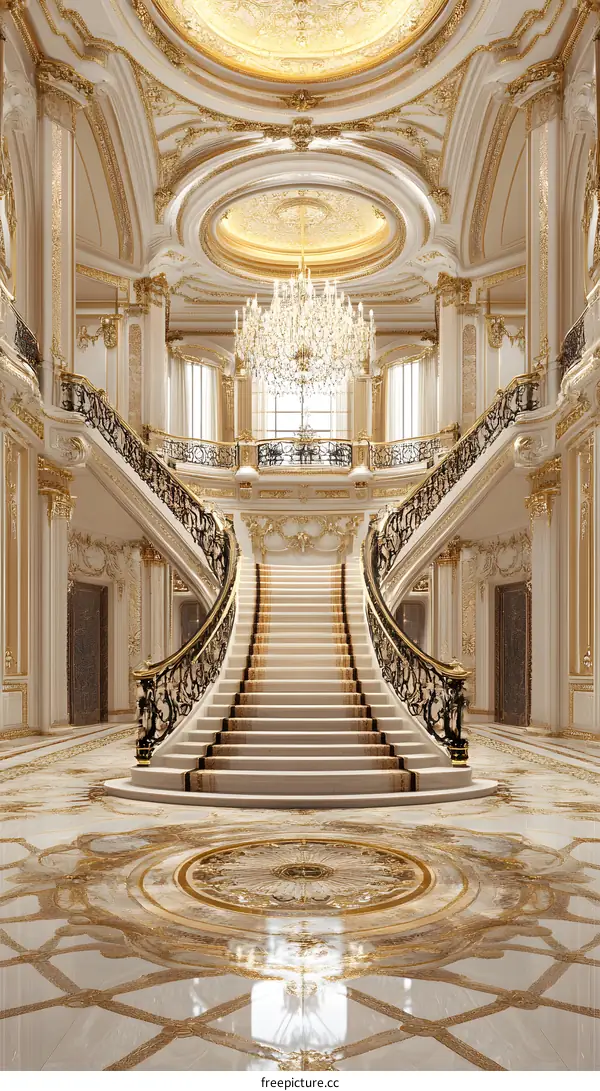 Grand Staircase In A Luxurious Mansion