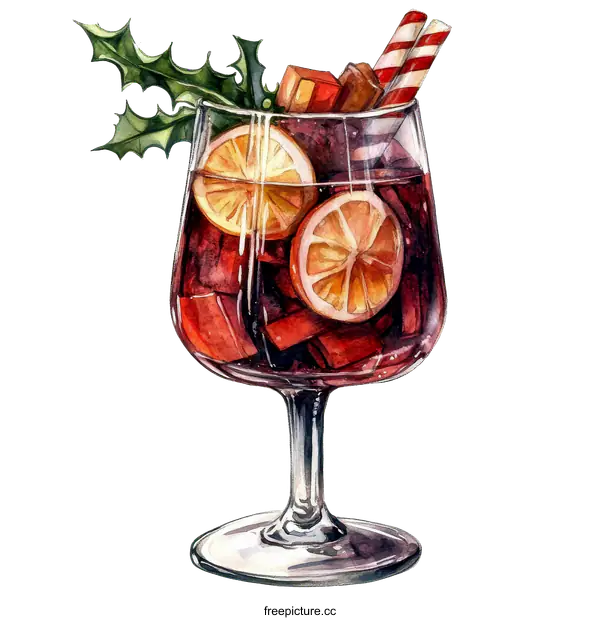 [Transparent Background PNG]Watercolor Illustration of a Festive Cocktail