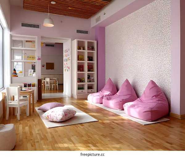 Playroom Interior Design with Pink Bean Bags