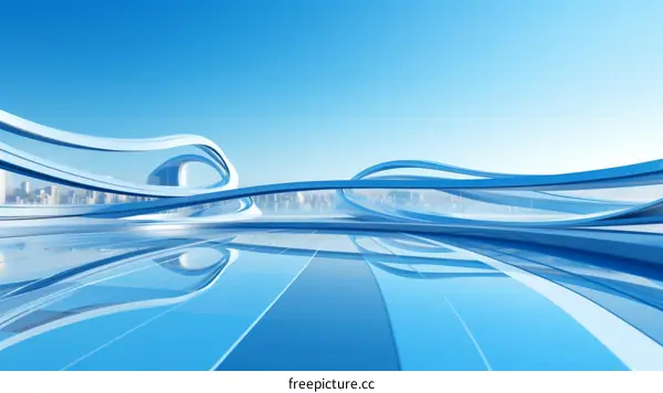 Blue futuristic city with skyscrapers and glass buildings