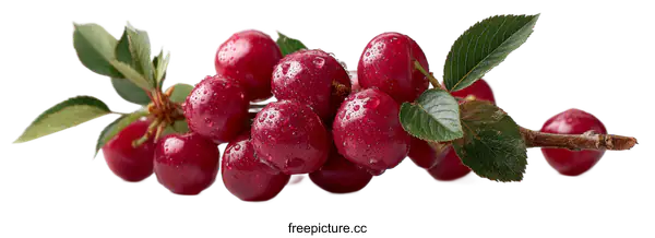 [Transparent Background PNG]Fresh Cherries on Branch Close-up