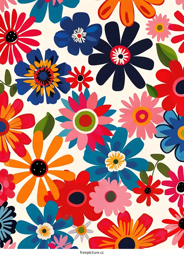 Colorful Floral Pattern Design with White Background