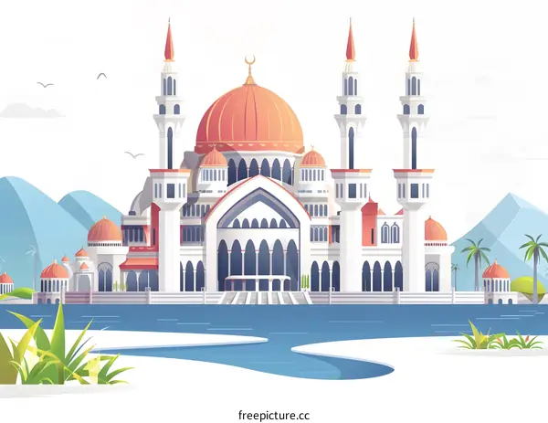 Mosque Illustration with Minarets and Domes