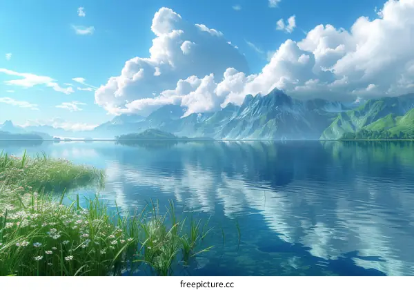 Serene Mountain Lake Landscape Illustration