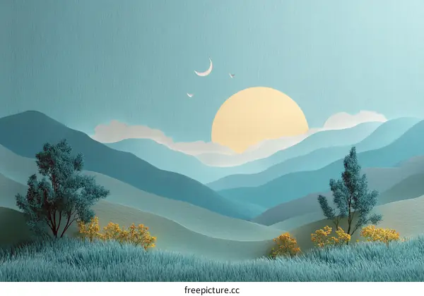 Peaceful Mountain Landscape Illustration