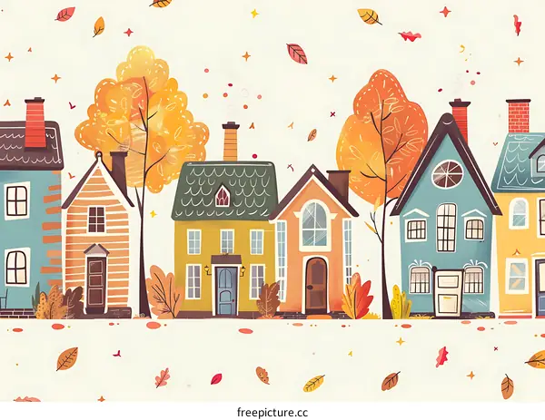 Autumn Village Houses Illustration