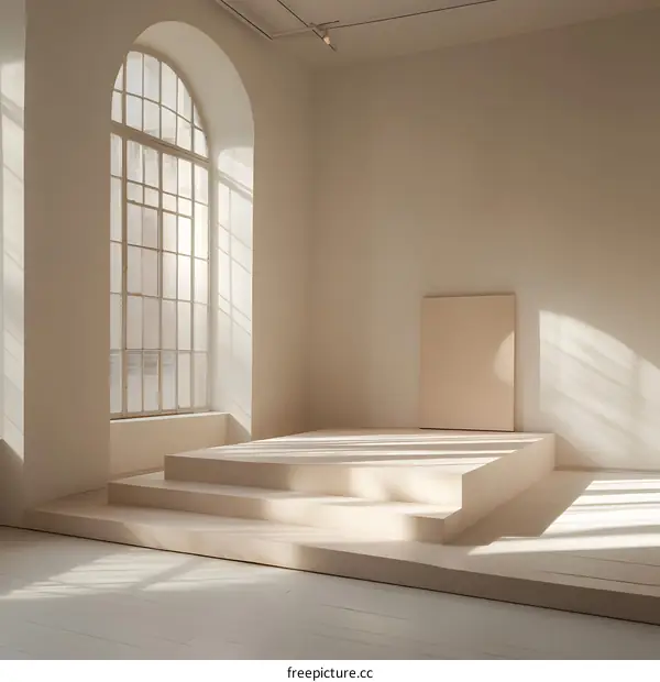 Minimalist White Room with Natural Light and Steps
