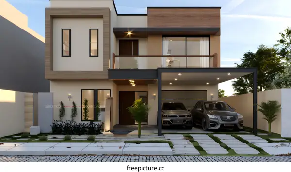 Modern Two Story Home with Garage and Landscaping