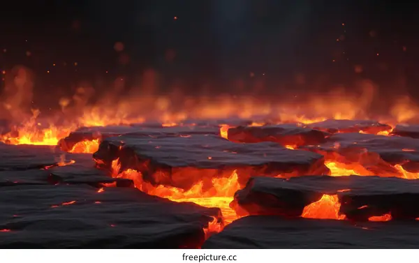 Lava Flowing Through Fractured Ground
