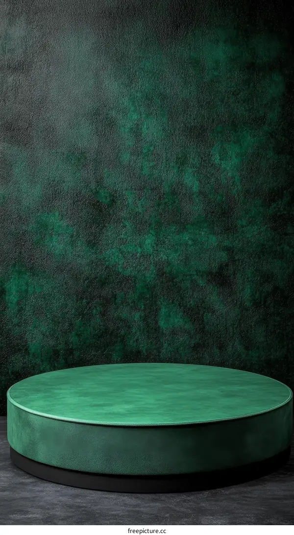 Emerald Green Round Display Stage Against Dark Wall
