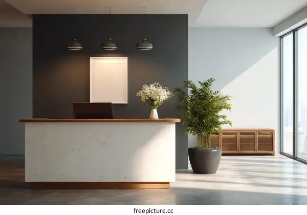 Modern Office Reception Area with Plants