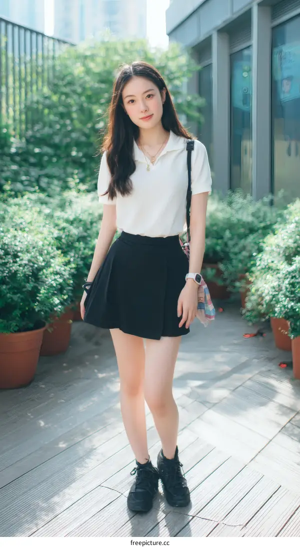 Outdoor Fashionable Asian Woman in Casual Outfit