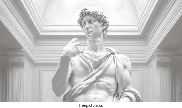 White Marble Statue of David in a White Room