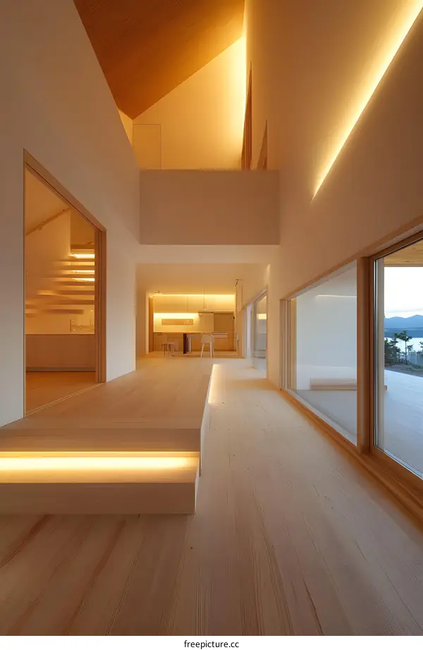 Modern Minimalist Home Interior Design with Wooden Floors and Large Windows