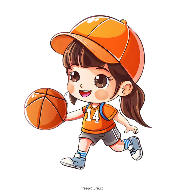 [Transparent Background PNG]Cute cartoon girl playing basketball