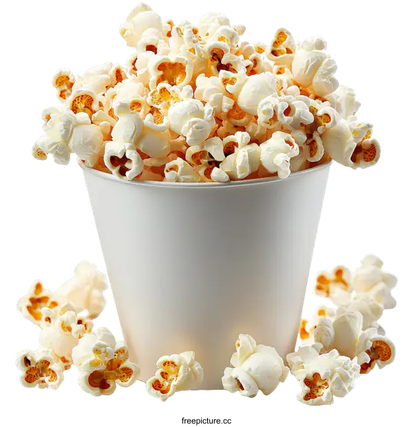 [Transparent Background PNG]Popcorn in White Paper Cup on White Background