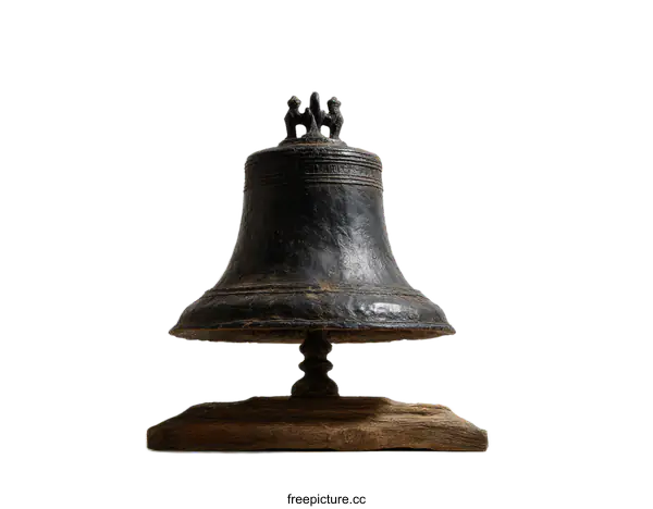 [Transparent Background PNG]Antique Black Bell on Wooden Stand