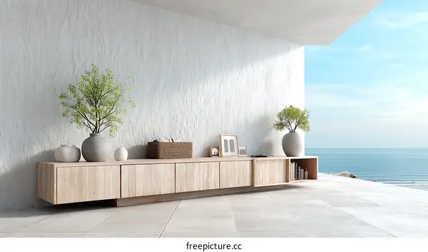 Modern Coastal Living Room with Wooden Furniture
