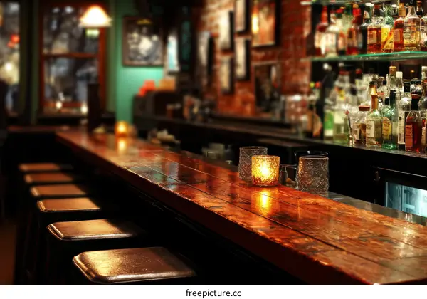 Warm Wooden Bar with Lit Candles
