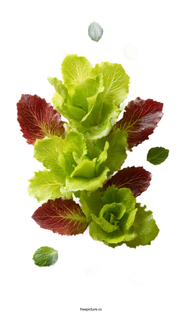 [Transparent Background PNG]Colorful Lettuce and Mint Arrangement on White Background