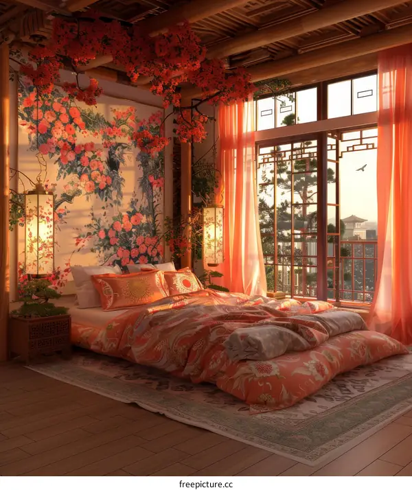 A Peaceful and Elegant Asian-Inspired Bedroom