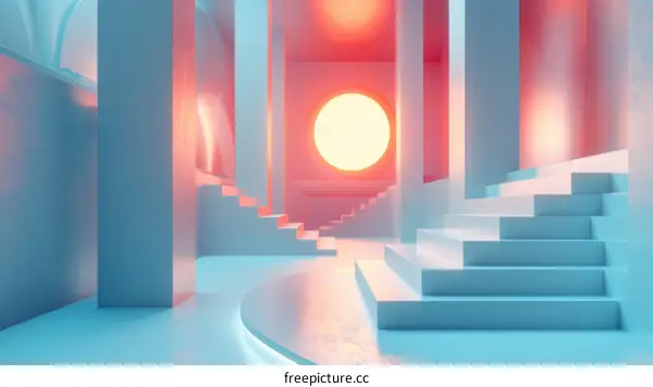 Geometric Construction of Blue and Pink Ascending Staircases and Cylindrical Columns