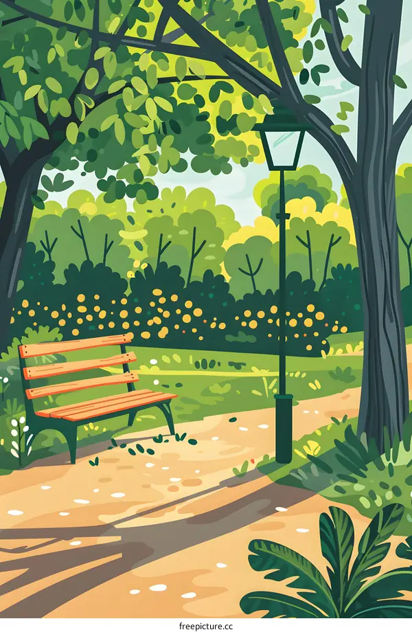 Summertime Bench in a Lush Green Park