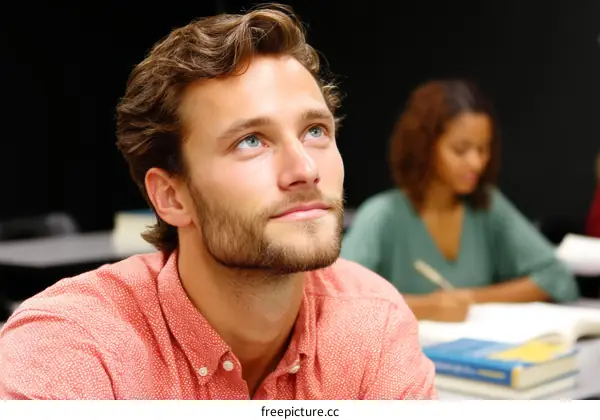 Focused Student Contemplating in Classroom