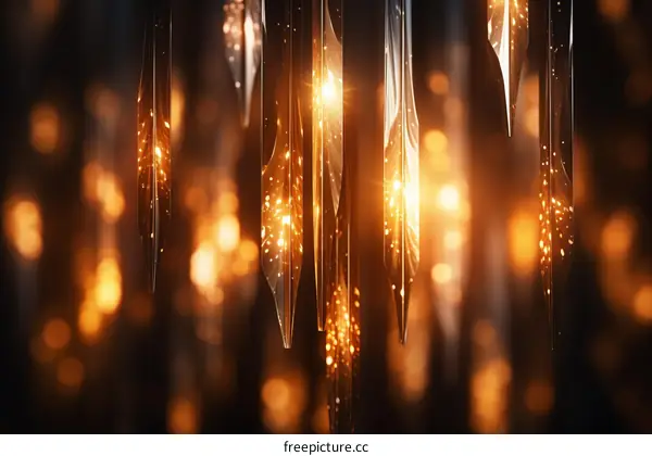 Glowing orange crystals hanging from the ceiling